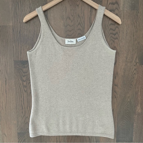 Neiman Marcus 100% Cashmere Sleeveless Scoopneck Knit Tank Heather Oatmeal Small - Picture 2 of 9